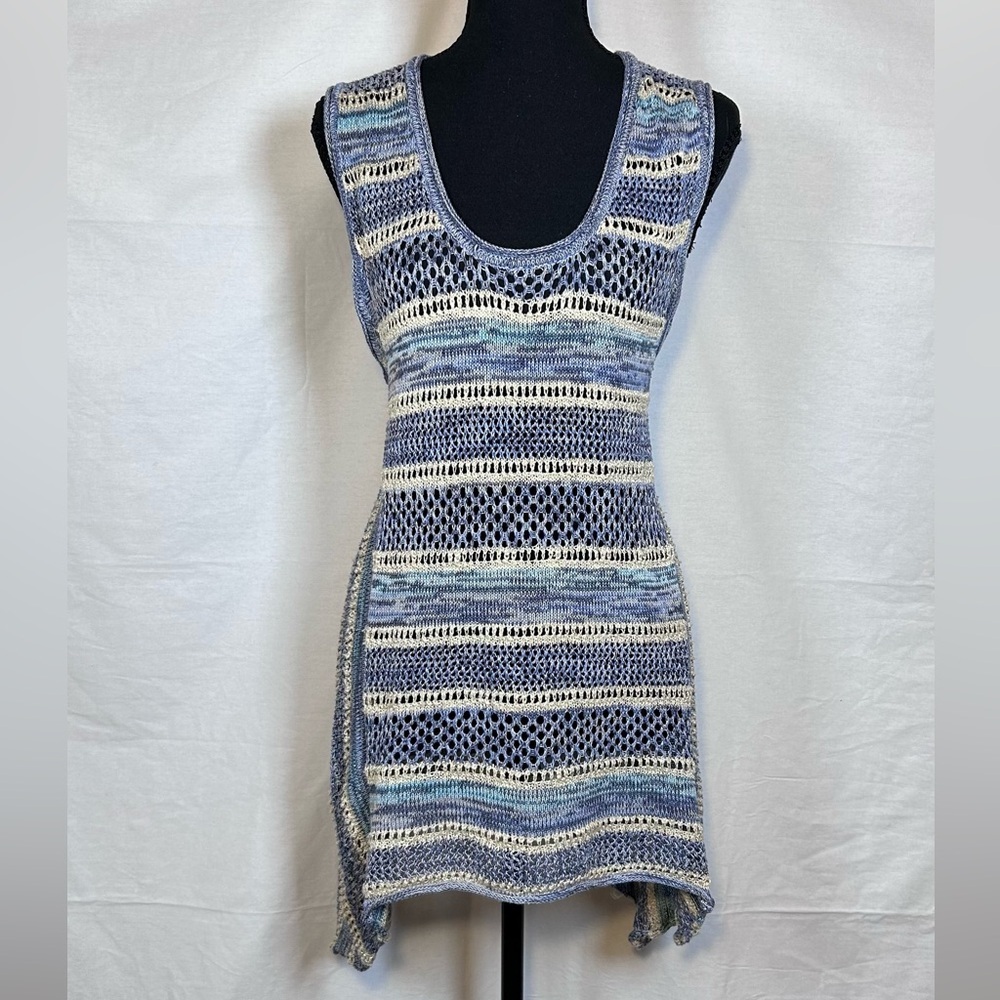 Natural Reflections Boho Crochet Knit Tunic Tank Top Beach Cover Up Size Small